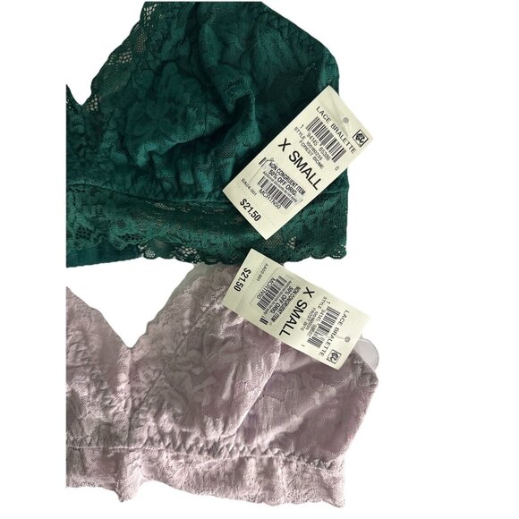 State of Day Lace Bralette Bundle XS Green & Light Lavender Wireless Stretch - Picture 4 of 5